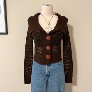 ❌SOLD❌ Vintage Brown Loose Knit Fishnet Cardigan